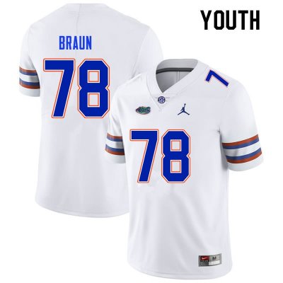 Youth Florida Gators #78 Josh Braun NCAA Nike White Authentic Stitched College Football Jersey ZNL3762IG